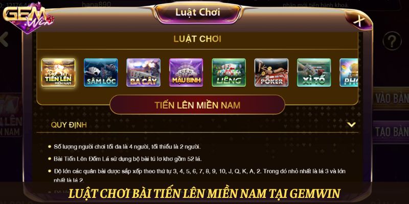 Luật chơi bài Tiến lên miền Nam tại Gemwin