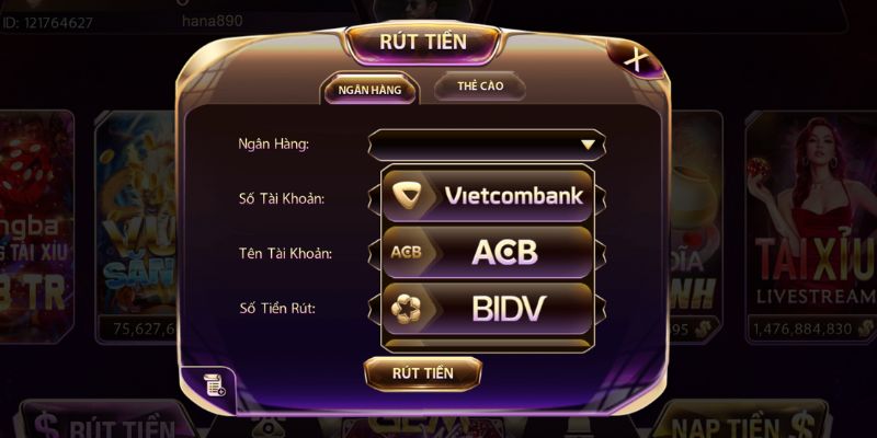 Rút tiền bằng cách nhập số tài khoản